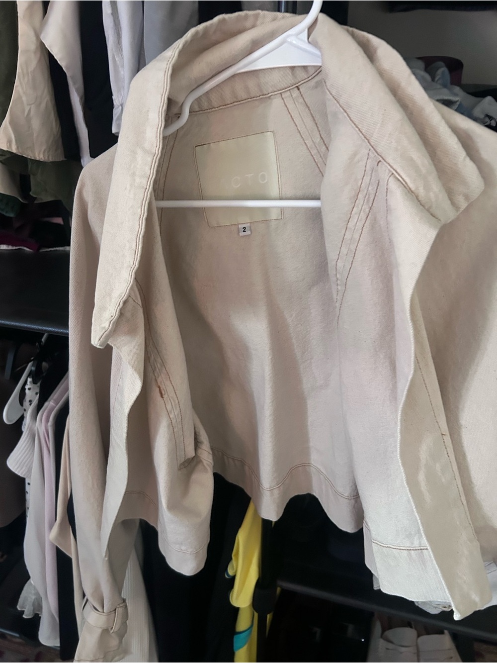 Cream Cropped Frayed-Trim Jacket
